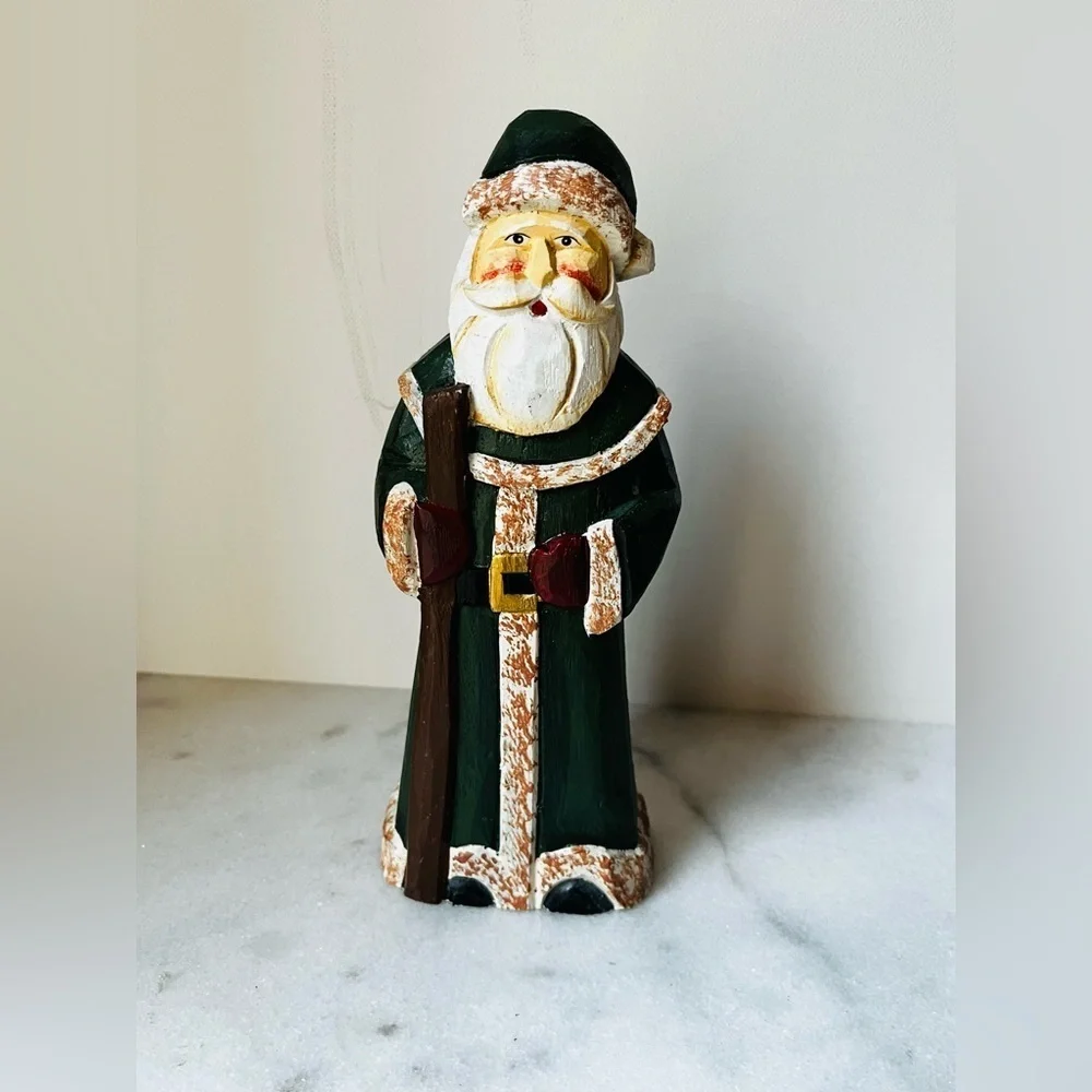 Handcrafted Santa Claus Figurine - Green and White